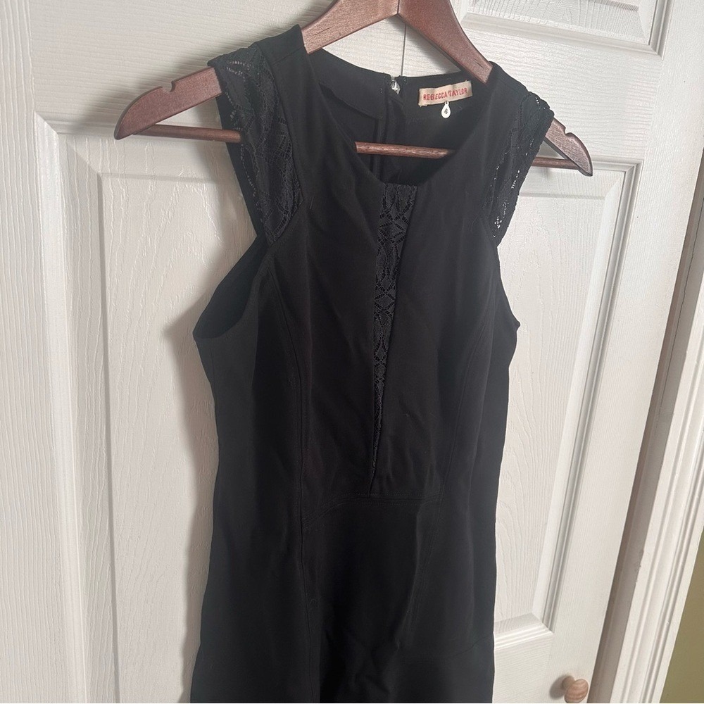 Rebecca Taylor Black Lace Inset Fit & Flare Mini Dress‎ Sleeveless Size 4 - Picture 2 of 11
